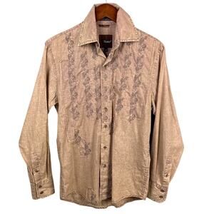 Roar Buckle Men's Button Up Shirt Garment Dye Embroidered Raw Hem Streetwear S